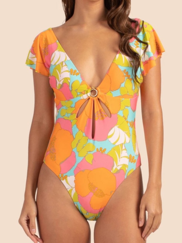 Nwt Trina Turk Women's Playa De Flor Maillot One Piece Floral Swimsuit Sz 14